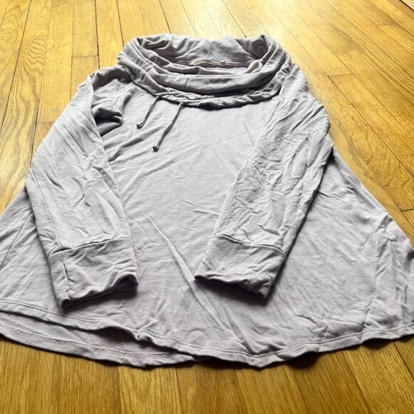 Soft Surroundings Size M Taupe Drawstring Cowl Funnel Neck Long Sleeve Shirt Top - Picture 4 of 12